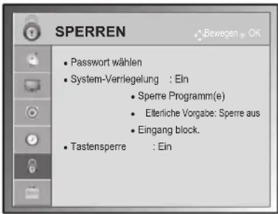 LG 55LW451C - Einstellungen im Menü SPERREN - 1