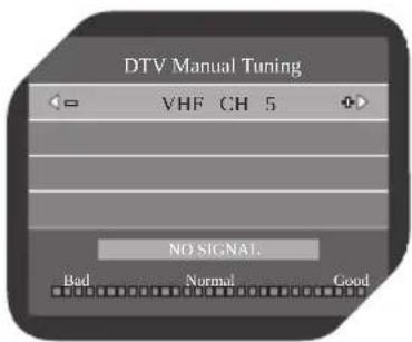 DTV Manual Tuning VHF CH 5 NO SIGNAL Bad Normal Good
