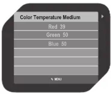 Color Temperature Medium Red 39 Green 50 Blue 50 MENU