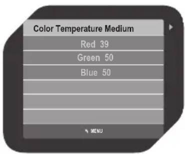 Color Temperature Medium Red 39 Green 50 Blue 50 MENU