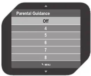 Parental Guidance Off 4 5 6 7 8 MENU