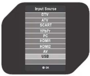 Input Source DTV ATV SCART YPbPr PC HDMI1 HDMI2 AV USB OK