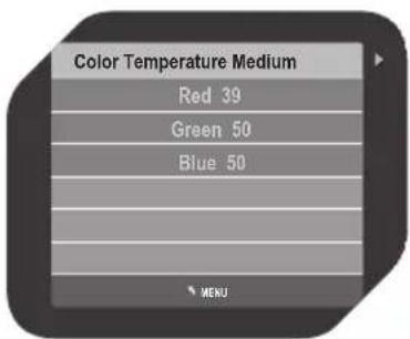 Color Temperature Medium Red 39 Green 50 Blue 50 MENU
