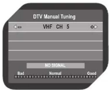 DTV Manual Tuning VHF CH 5 NO SIGNAL Bad Normal Good