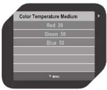 Color Temperature Medium Red 39 Green 50 Blue 50 MENU