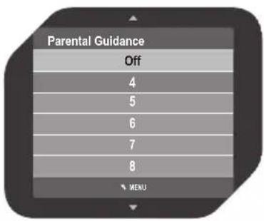 Parental Guidance Off 4 5 6 7 8 MENU