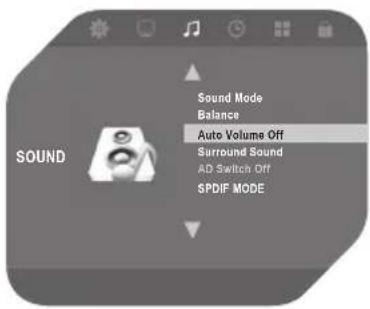 Sound Mode Balance Auto Volumes Off Surround Sound AD Switch Off SPDIF MODE
