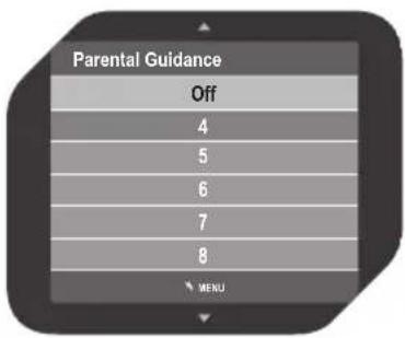 Parental Guidance Off 4 5 6 7 8 MENU