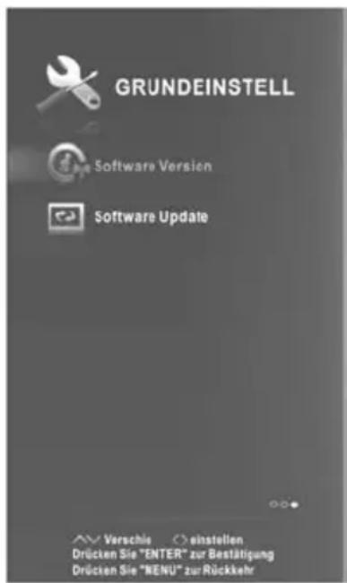 GRUNDEINSTELL Software Version Software Update AV Verschie einstellen Drücken Sie "ENTER" zur Bestätigung Drücken Sie "MENU" zur Rückkehr