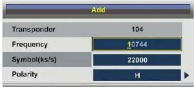 Jay-Tech 4040TT-DVB-T2 - Wenn die Spalte „Transponder“ (Mitte) hervorgehoben ist: - 1
