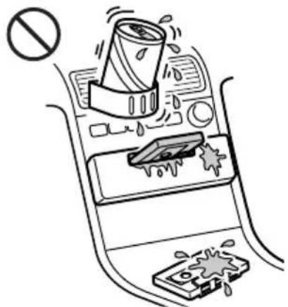 Diagram showing a car interior with a coffee cup, a handbag, and a soap can, indicating no smoking or disinfection.