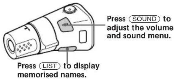 Press SOUND to adjust the volume and sound menu. Press LIST to display memorised names.