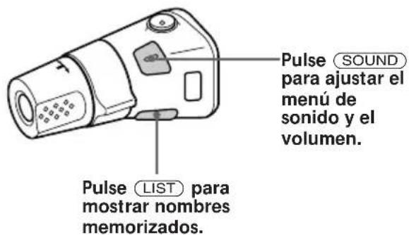 Pulse SOUND para ajustar el menú de sonido y el volumen. Pulse LIST para mostrar nombres memorizados.