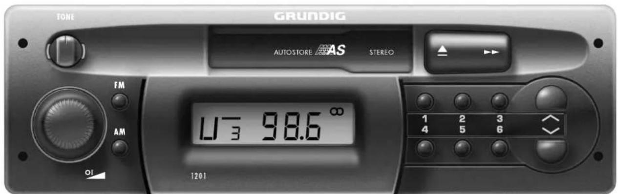 TONE GRUNDIG AUTOSTORE AS STEREO FM AM 01 1201 UT3 98.6° 1 2 3 4 5 6