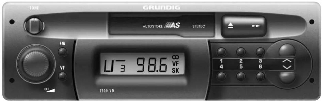 TONE GRUNDIG AUTOSTORE AUTOS STEREO FM VF 01 98.6 ∞ VIF SK 1 2 3 4 5 6 1200 VD