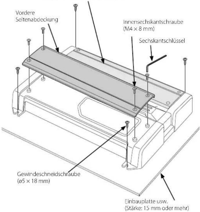 Vordere Seitenabdeckung Innensechskantschraube (M4 x 8 mm) Sechskantschlüssel Gewindeschneidschraube (ø5 x 18 mm) Einbauplatte usw. (Stärke: 15 mm oder mehr)
