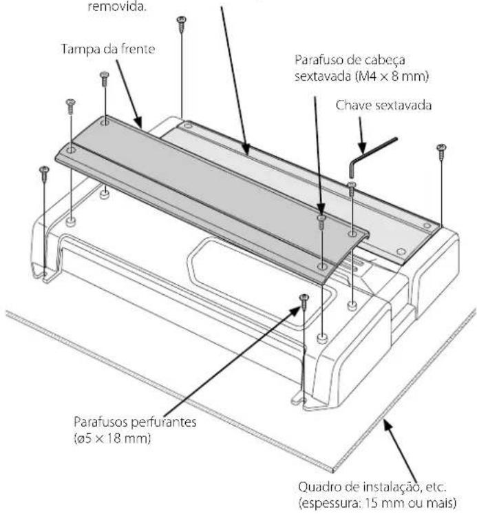 removida. Tampa da frente Parafuso de cabeça sextavada (M4 x 8 mm) Chave sextavada Parafusos perfurantes (ø5 x 18 mm) Quadro de instalação, etc. (espessura: 15 mm ou mais)
