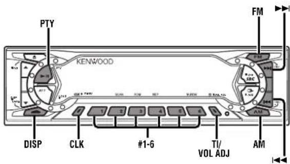 PTY KENWOOD FM DISP CLK #1-6 TI/ VOL ADJ AM