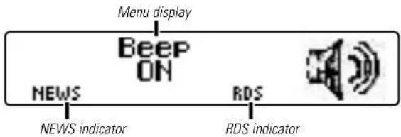Menu display Beep ON NEWS NEWS indicator RDS RDS indicator