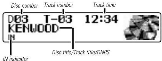 Disc number Track number Track time D03 T-03 12:34 KENWOOD IN IN indicator Disc title/Track title/DNPS
