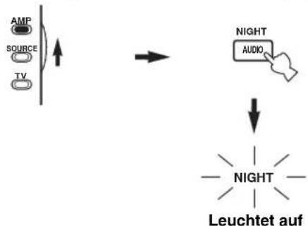 YAMAHA RX-V2600 - Stellen Sie AMP/SOURCE/TV auf AMP ein, und drücken Sie dann wiederholt die NIGHT-Taste auf der Fernbedienung, um NIGHT:CINEMA oder NIGHT:MUSIC auszuwählen. - 1