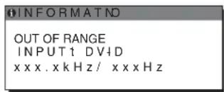 INFORMATND OUT OF RANGE INPUT1 DVID xxxx.xkHz/xxxxz
