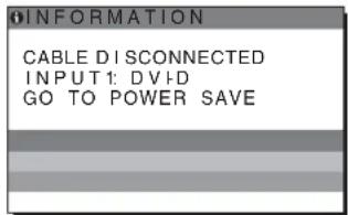 INFORMATION CABLE DISCONNECTED INPUT1: DVD GO TO POWER SAVE