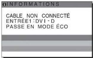 INFORMATIONS CABLE, NON CONNECTÉ ENTRÉE1:DVI - D PASSE EN MODE ÉCO