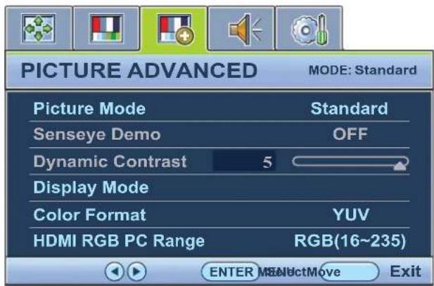 BENQ V2220H - Picture Advanced menu - 1