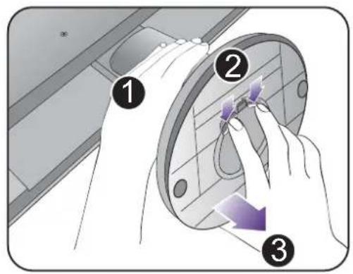 BENQ GW2760 - Press the locking clips to detach the monitor base from the monitor stand arm. - 2