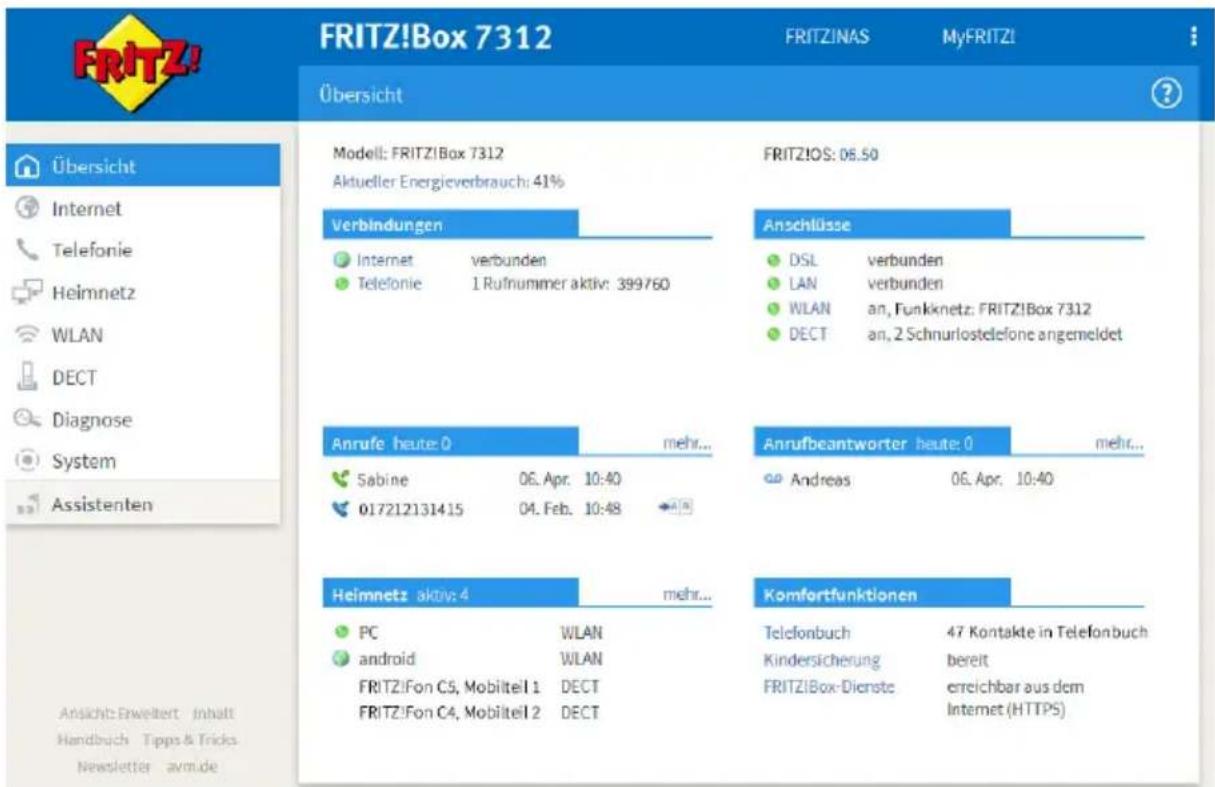 AVM Fritz!Box 7312 - Übersicht: FRITZ!Box auf einen Blick - 1