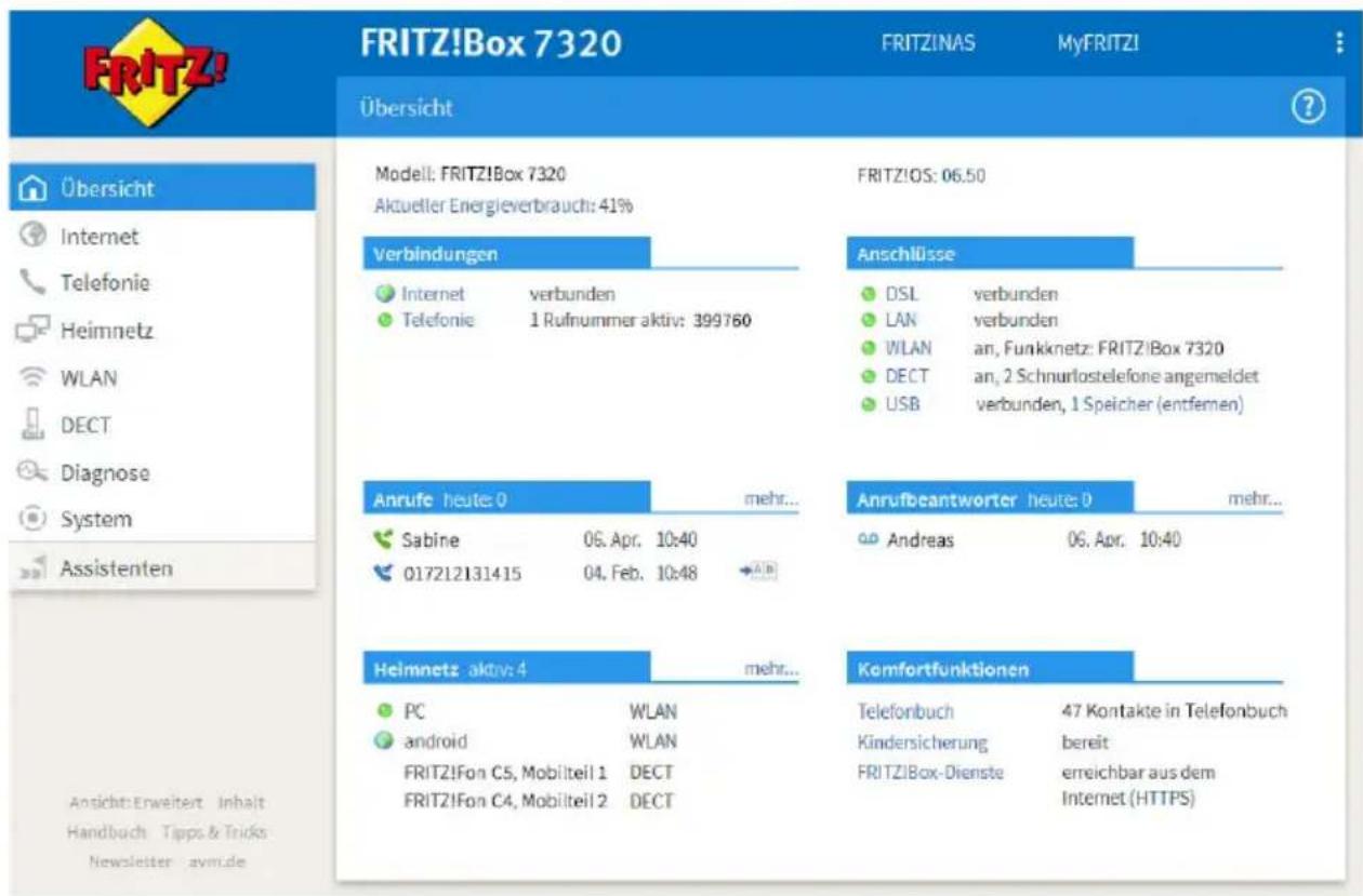 AVM Fritz!Box 7320 - Übersicht: FRITZ!Box auf einen Blick - 1