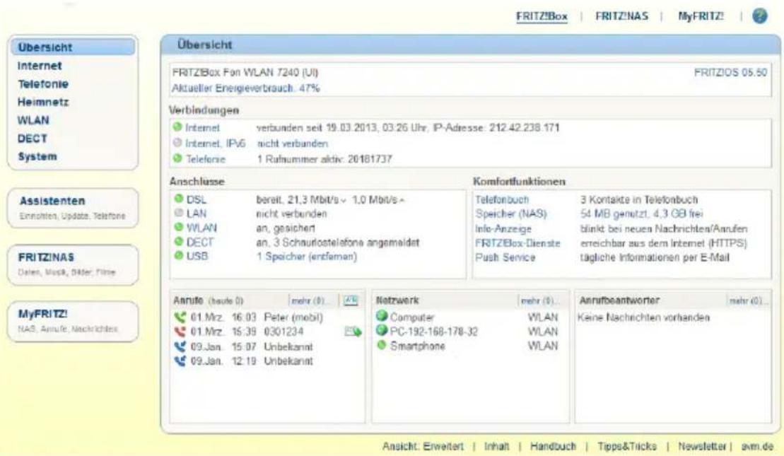 AVM Fritz!Box 7240 Fon WLAN - Übersicht: alles auf einen Blick - 1