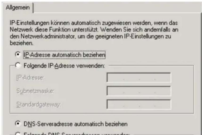 AVM Fritz!Box 3070 WLAN - IP-Adresse automatisch beziehen in Windows 2000 - 2