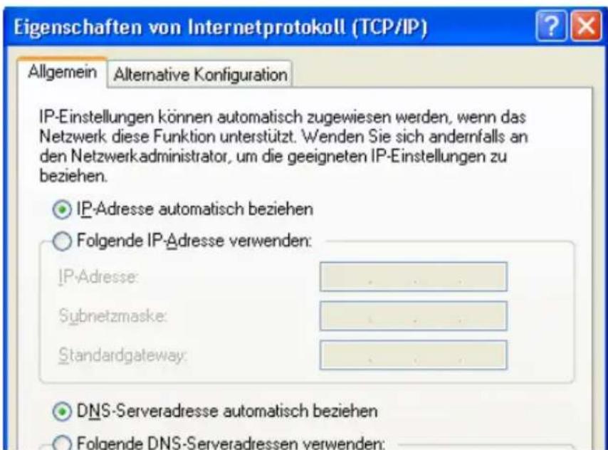 AVM Fritz!Box 3131 WLAN - IP-Adresse automatisch beziehen in Windows XP - 1