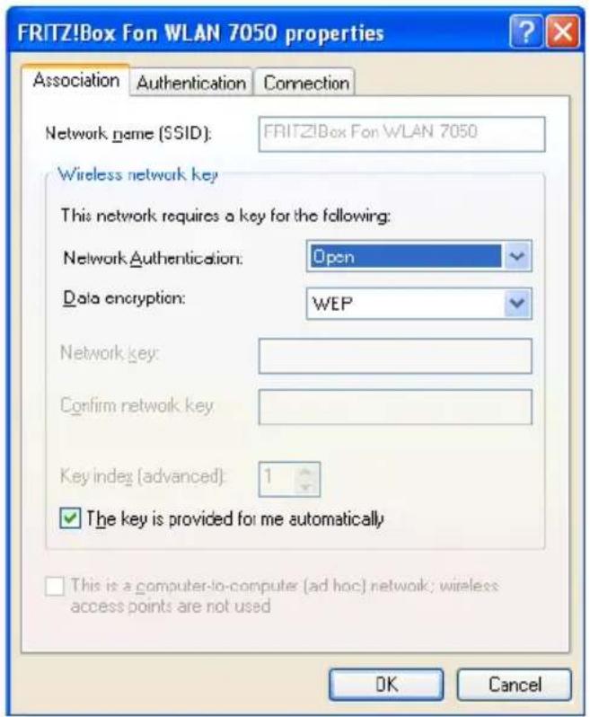 AVM Fritz!Box Fon WLAN 705 - WLAN Connection Settings in Windows XP - 2