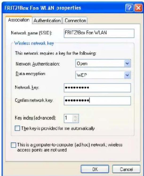 AVM Fritz!Box Fon WLAN 705 - Setting up a WLAN Connection with the WLAN Connection Settings in Windows XP - 2