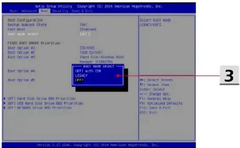 MSI GP62 - Auswahl des Boot-Modus während der Installation des Betriebssystems - 1