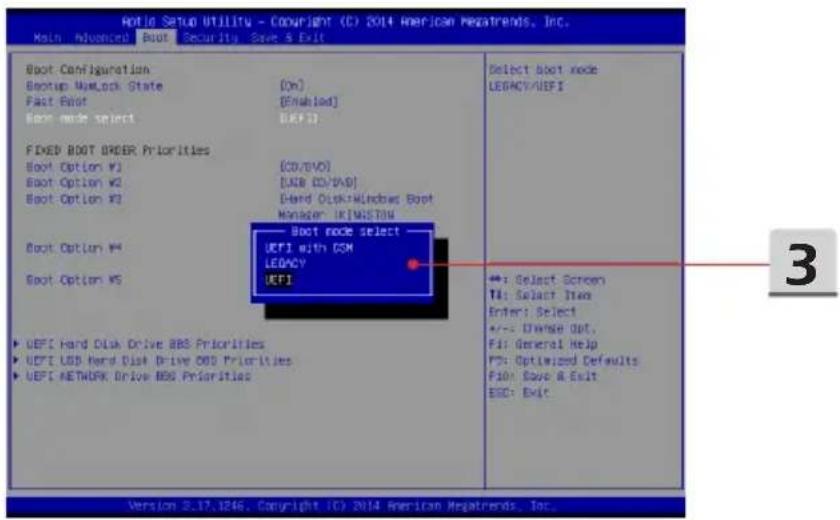MSI GE62 - Auswahl des Boot-Modus während der Installation des Betriebssystems - 1