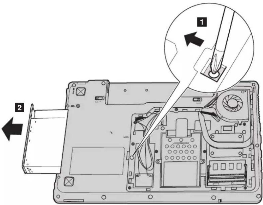 LENOVO IdeaPad Z565 - Removing the optical drive - 1