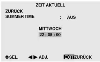 ZEIT AKTUELL ZURÜCK SUMMER TIME : AUS MITTWOCH 22:05:00 SEL. ADJ. EXIT ZURÜCK