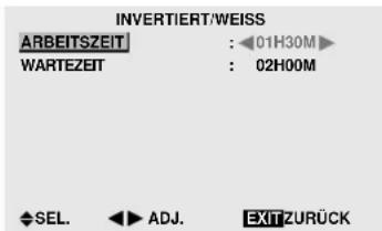 INVERTIERT/WEISS ARBEITSZEIT : 01H30M WARTEZEIT : 02H00M SEL. ADJ. EXITZURÜCK