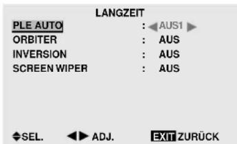 LANGZEIT PLE AUTO : AUS1 ORBITER : AUS INVERSION : AUS SCREEN WIPER : AUS SEL. ADJ. EXIT ZURÜCK