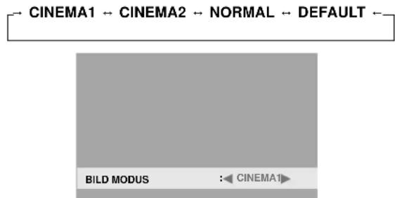 CINEMA1 ← CINEMA2 ← NORMAL ← DEFAULT ← BILD MODUS : CINEMA1