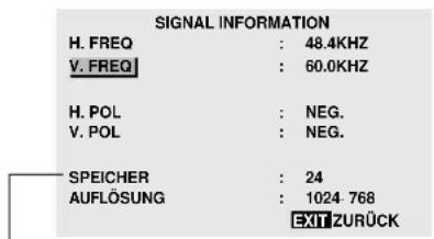 SIGNAL INFORMATION H. FREQ : 48.4KHZ V. FREQ | : 60.0KHZ H. POL : NEG. V. POL : NEG. SPEICHER : 24 AUFLösung : 1024 768 EXIT ZURÜCK