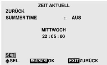 ZEIT AKTUELL ZURÜCK SUMMER TIME : AUS MITTWOCH 22 : 05 : 00 SET SEL. LENGTH OK EXIT ZURÜCK