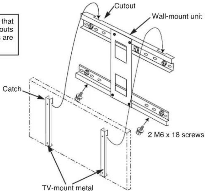 that outs are Cutout Wall-mount unit Catch 2 M6 x 18 screws TV-mount metal