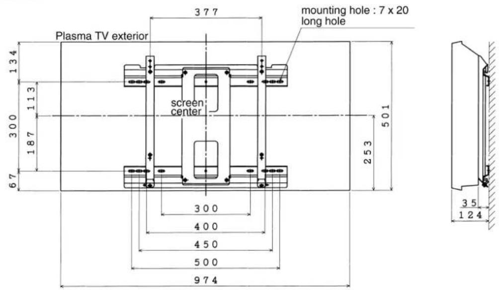 Plasma TV exterior 3 7 7 mounting hole : 7 x 20 long hole screen center 134 113 300 187 67 501 253 3 00 4 00 4 50 5 00 9 7 4 3 5 1 2 4