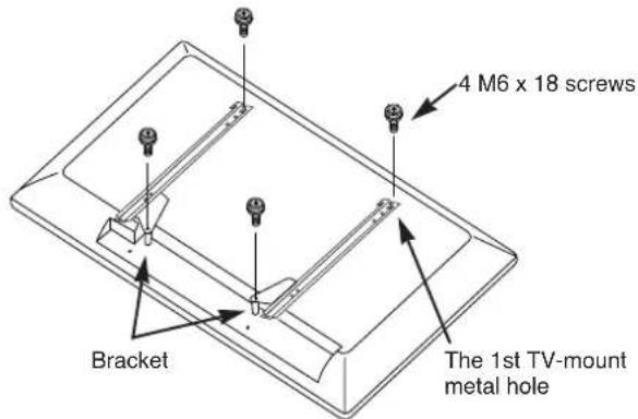 4 M6 x 18 screws Bracket The 1st TV-mount metal hole