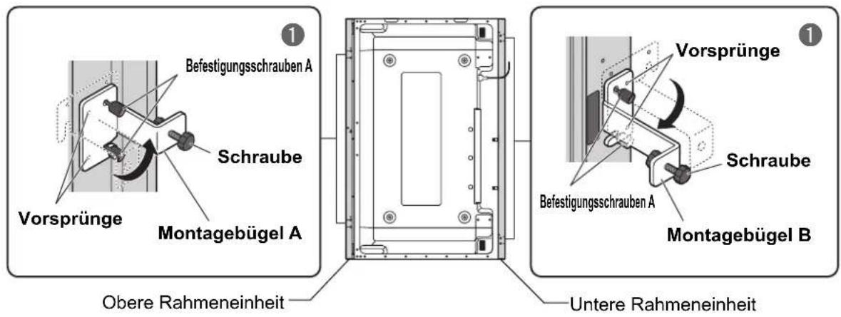 Befestigungsschrauben A Schraube Vorsprünge Montagebügel A Obere Rahmeneinheit Vorsprünge Schraube Befestigungsschrauben A Montagebügel B Untere Rahmeneinheit